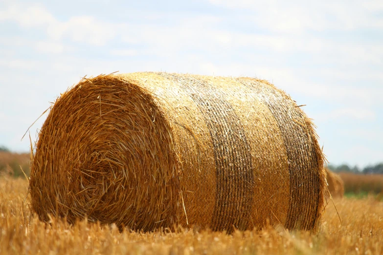 there is hay that is sitting in the middle of a field
