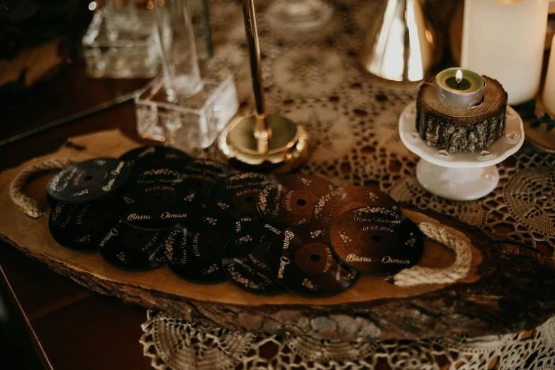 a wooden table topped with lots of different types of cookies