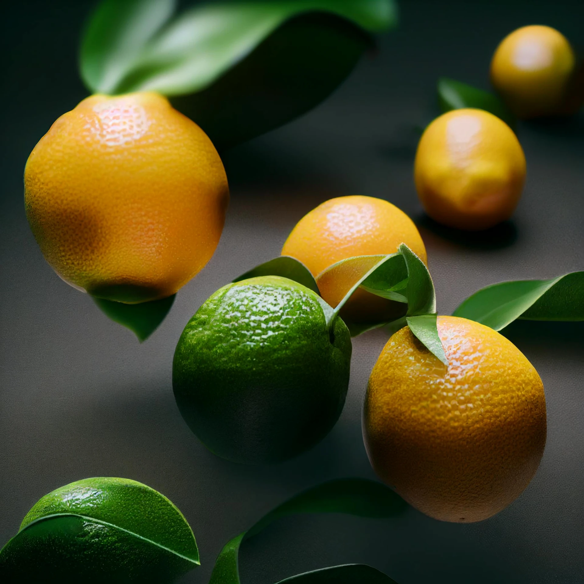 an assortment of fresh oranges with leaves around them