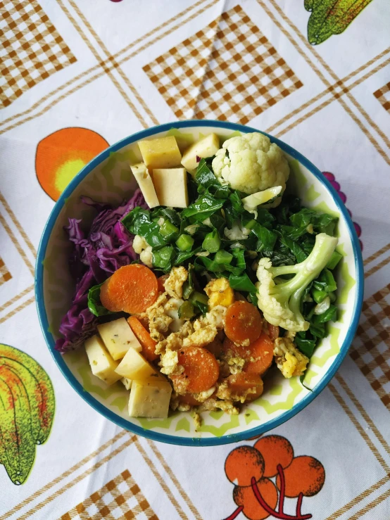 a colorful bowl of vegetables with some meat