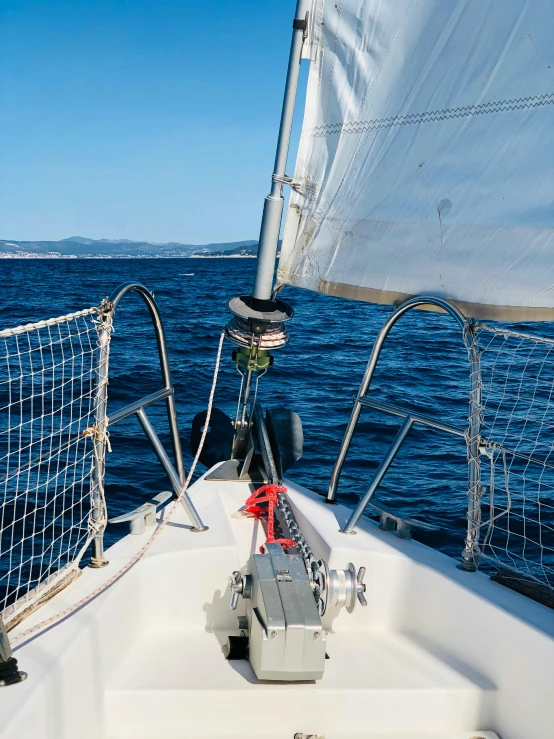 a view of the front of a boat at sea