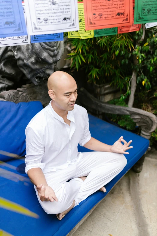 a man sitting on the ground in meditation position