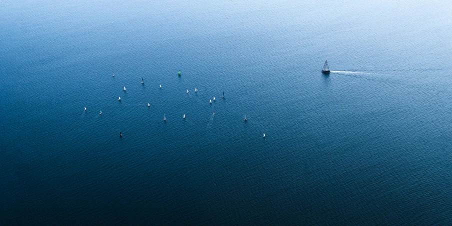 a bunch of boats are out in the water