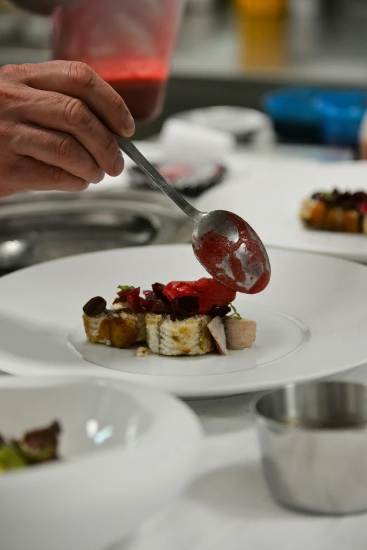 a close up of a plate with food on it