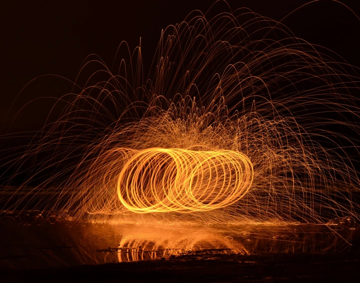 long exposure pograph of sparks in the night sky