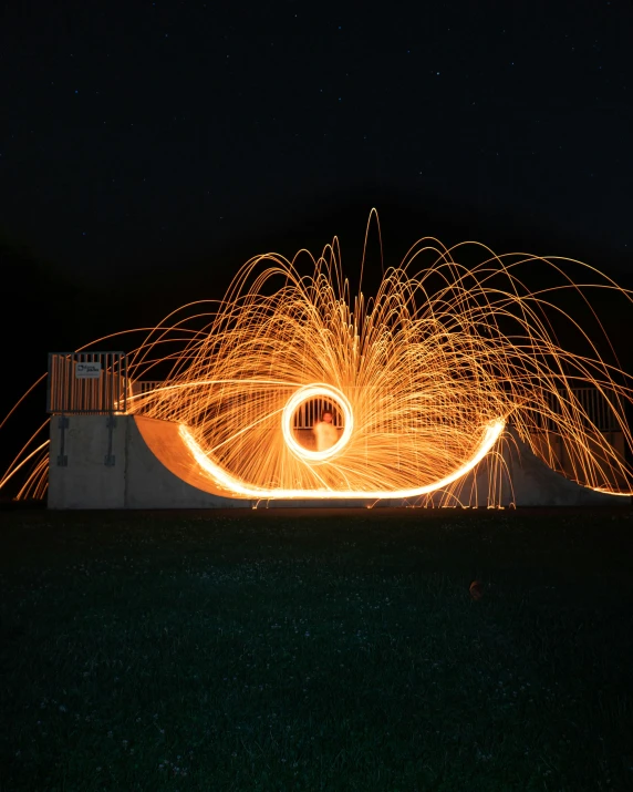 fireworks lit by a camera with dark skies