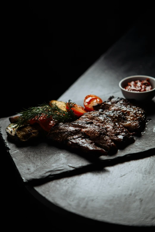 the plate is covered with food that includes meat and vegetables