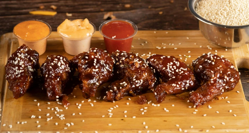 various food items served on a wooden board