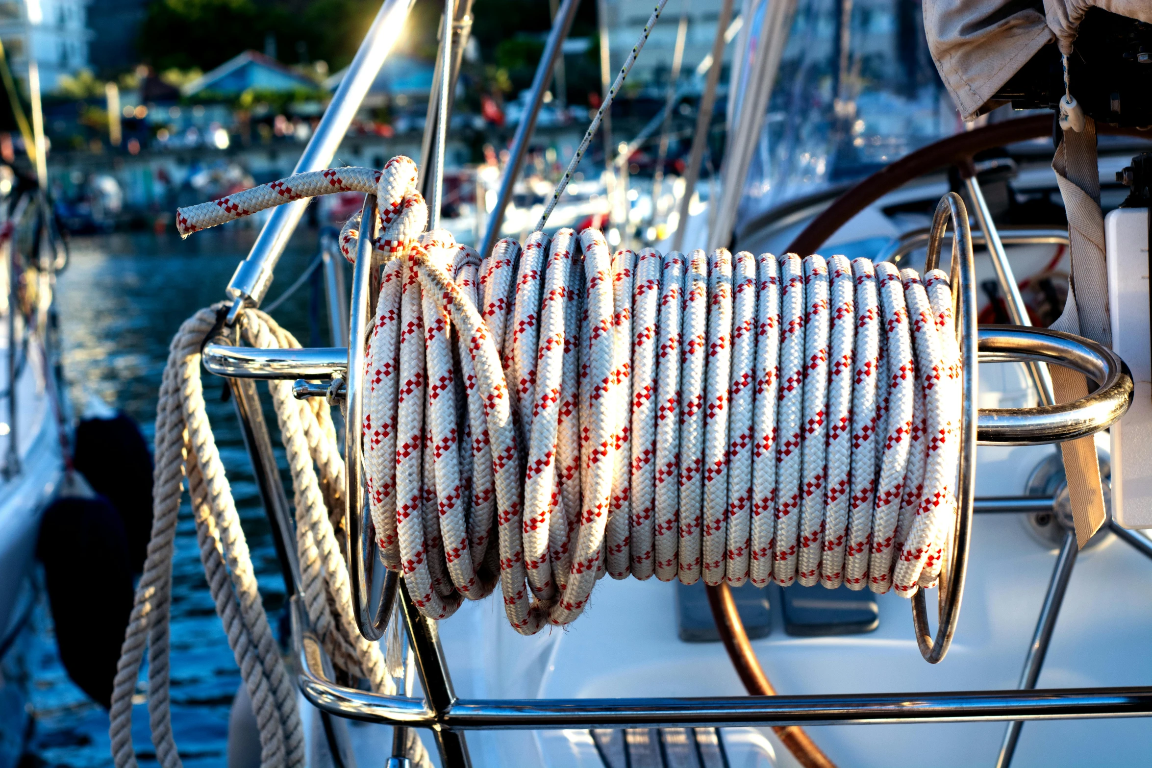 the rope is attached to the bow of the boat