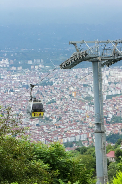 cable car with aerial view in a city