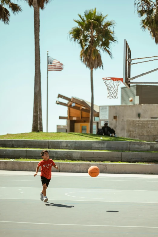 the  is playing with the basketball