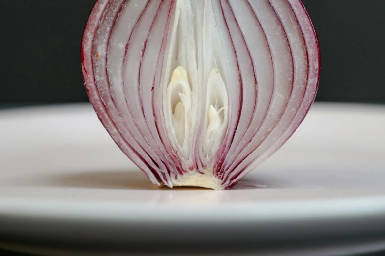 a thin piece of vegetable sits atop the table