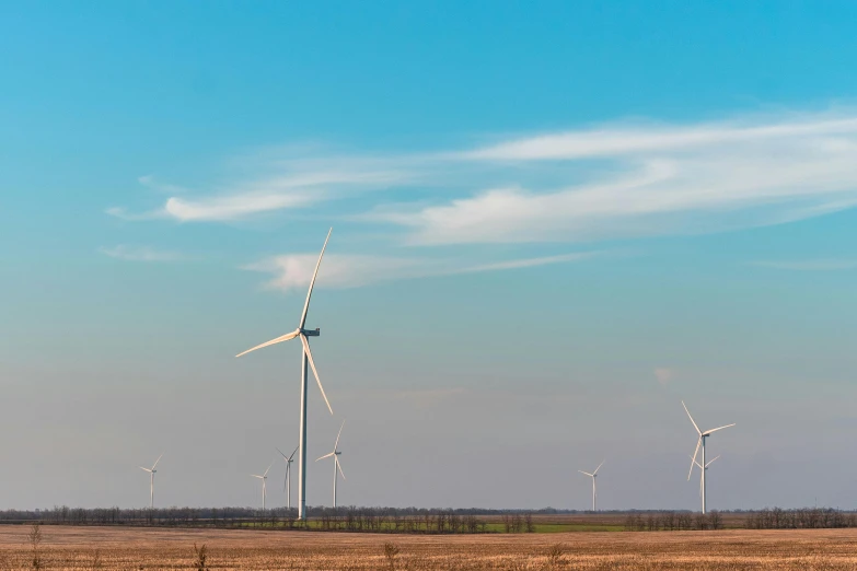 several windmills can be seen in the distance