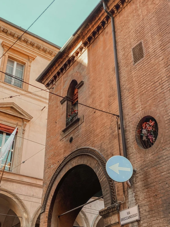 there is a building with many round windows on it