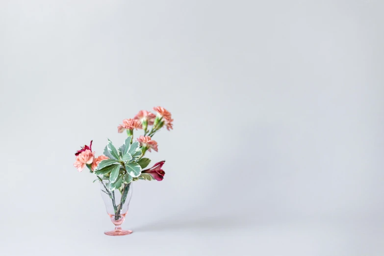 a clear vase with several different flowers on it