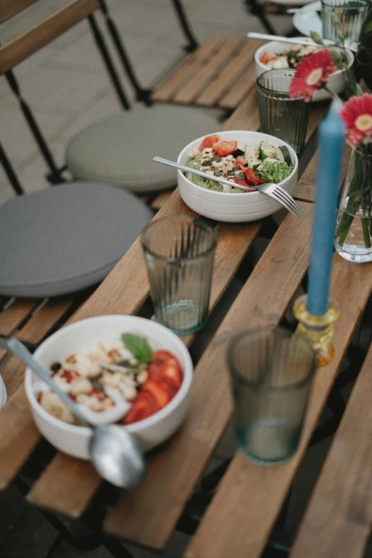 the food is being prepared on the table outside