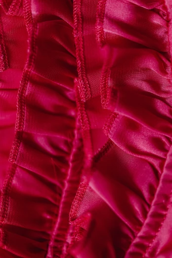 closeup of the top of the silk fabric with ruffle detail