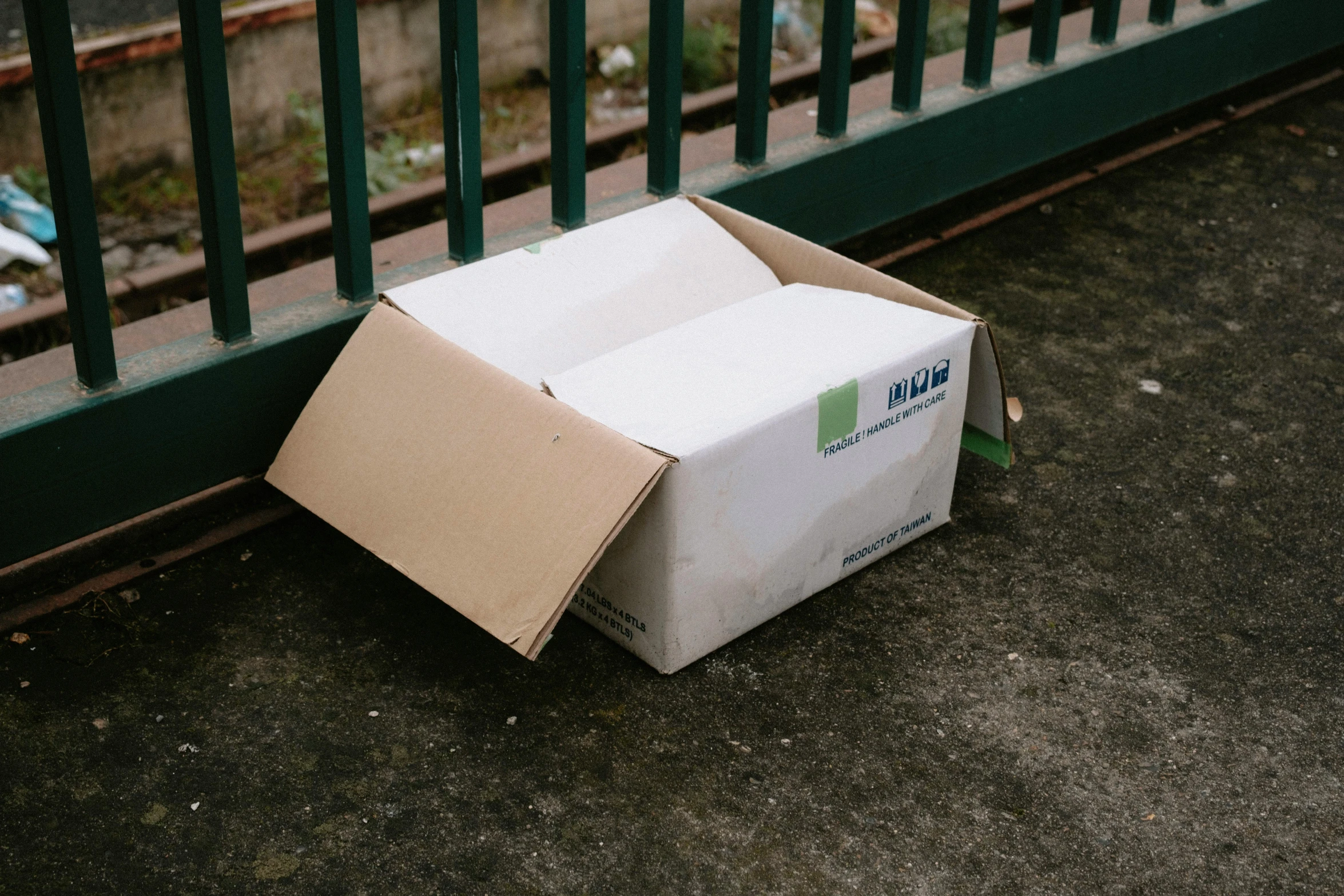 the box has been closed in front of a fence