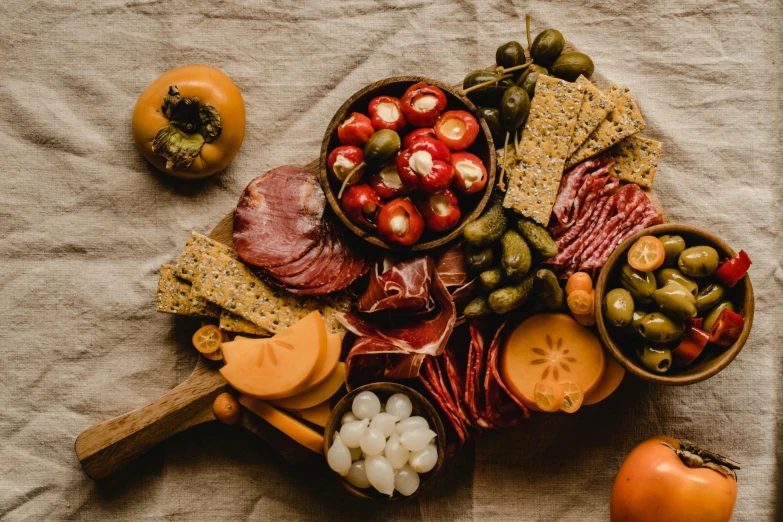 various kinds of snacks sit in separate dishes