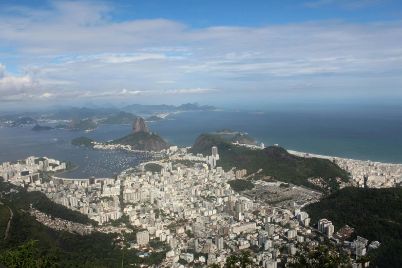 view of a city and the ocean from above