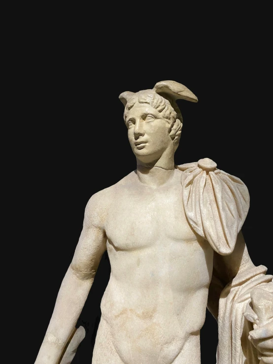 the marble statue depicts a greek soldier with an antlers'head