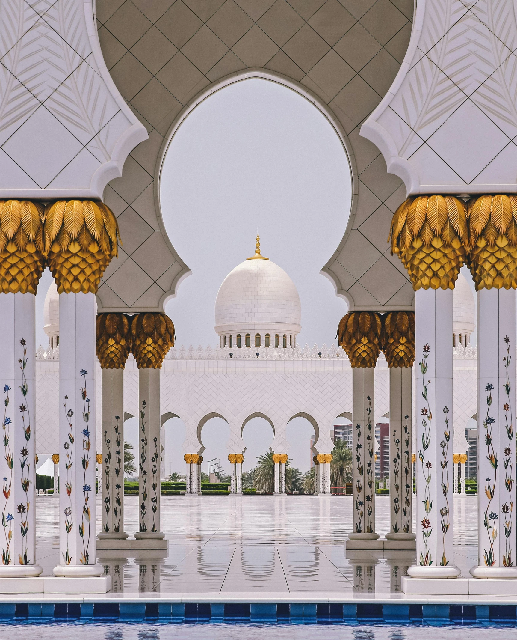 view of inside the building with its pillars and arches