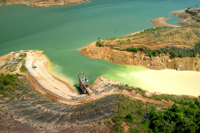 an aerial view of a body of water