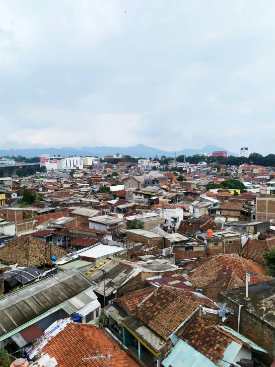 a large city filled with houses next to mountains