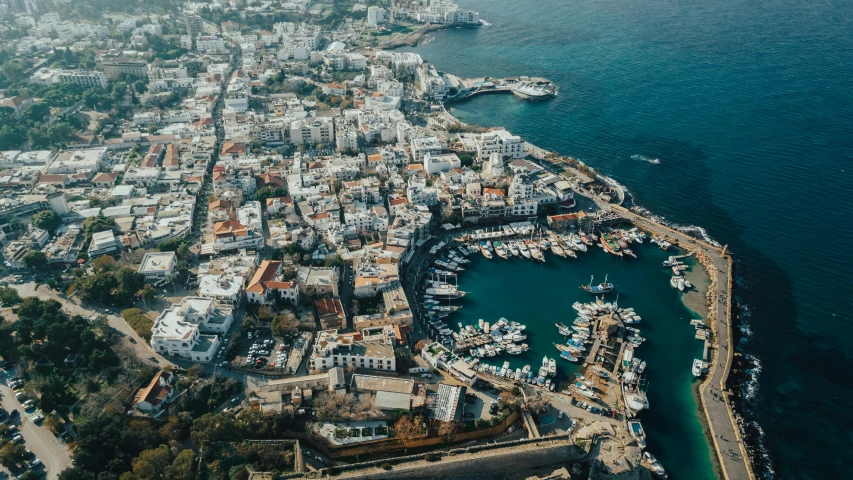 the aerial s shows a marina and boats