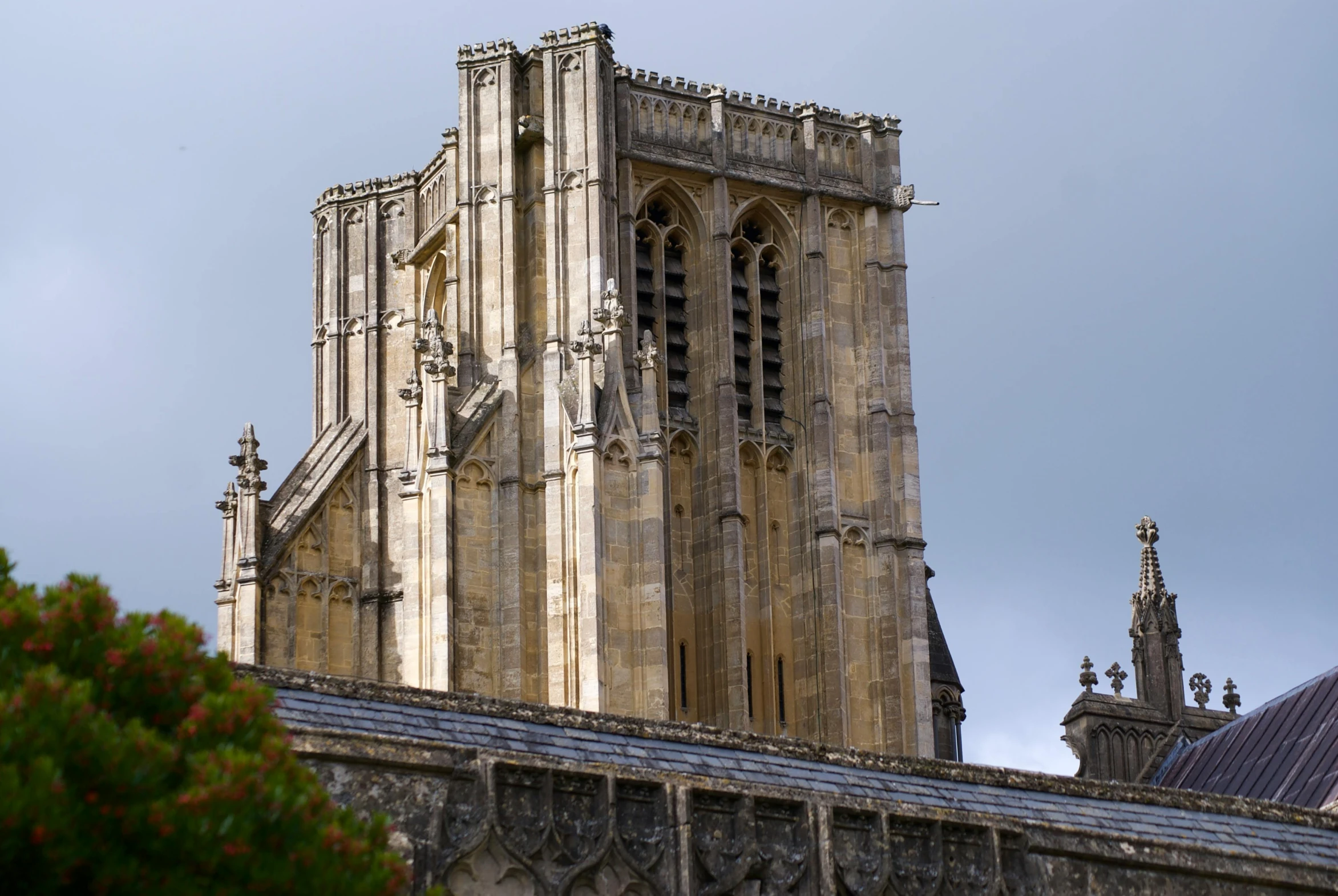 the view of an old church from below