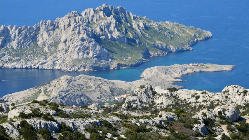 this is an image of an island with a sea in the middle