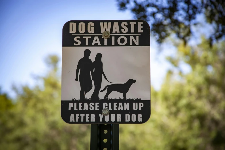 a sign with the words dog waste station and dog silhouette on it