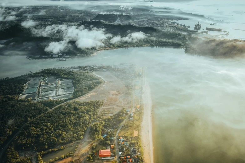 a bird's - eye view of some clouds and some buildings