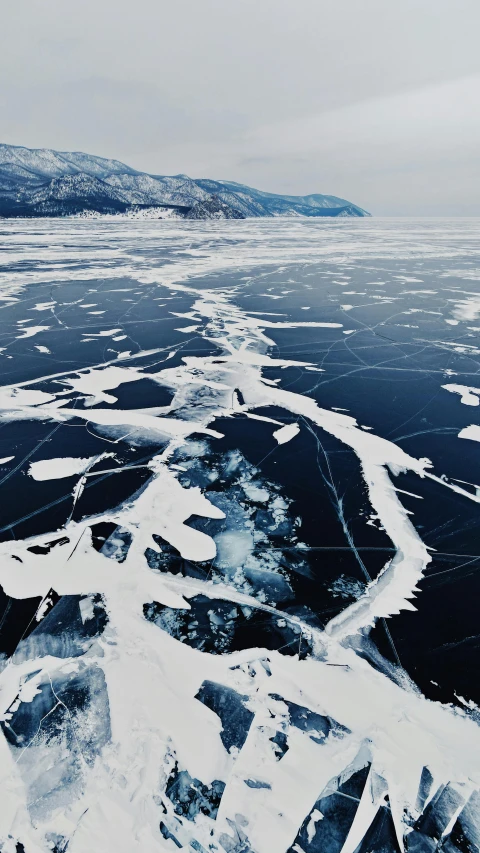 this is an aerial po of ice and snow on the water