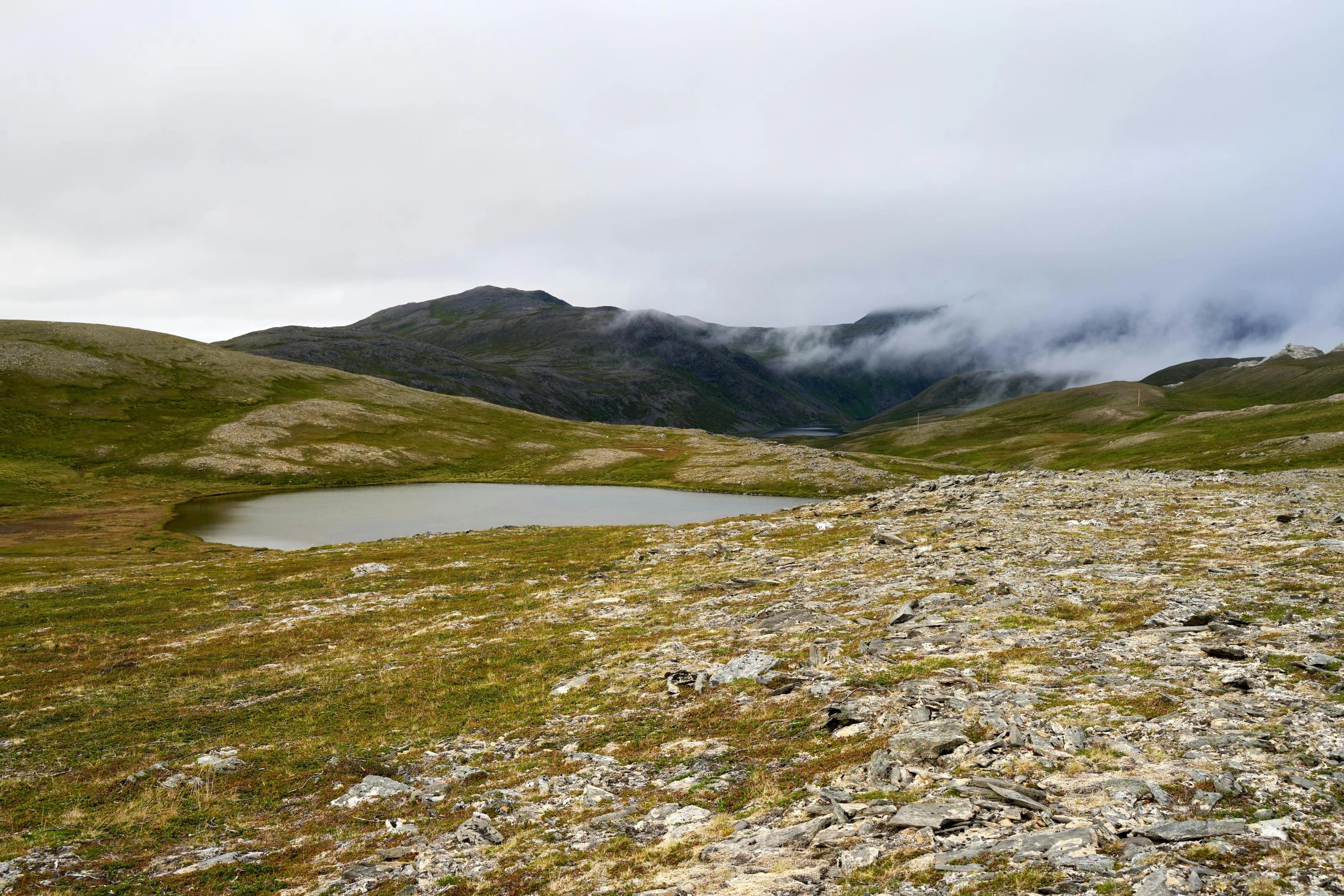 the hills are covered with rock and grass