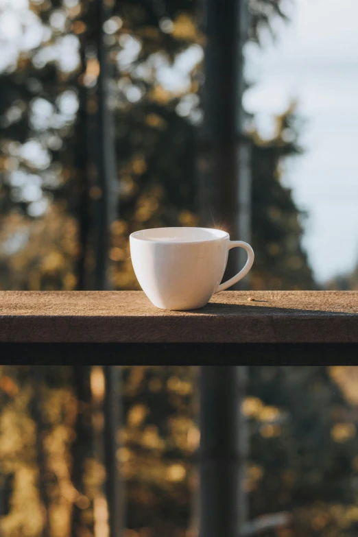 a white cup that is sitting on a ledge