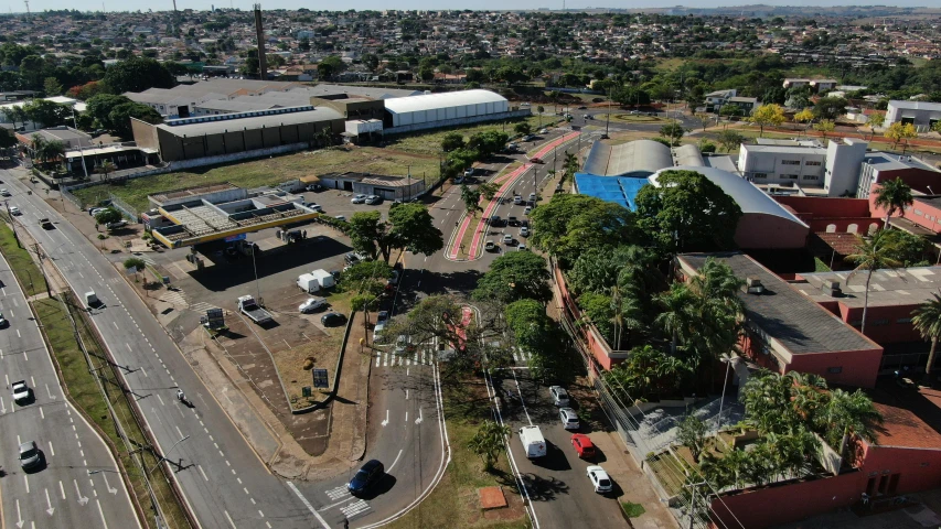 a large industrial area with some road and buildings