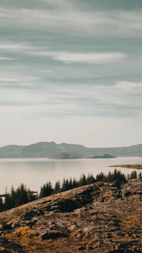 the view from above of a small lake