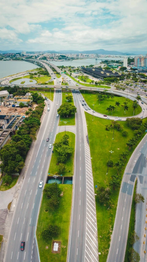 an aerial view of highway and freeway intersection