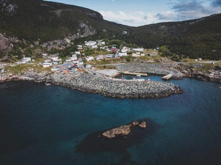 this is an aerial view of small port