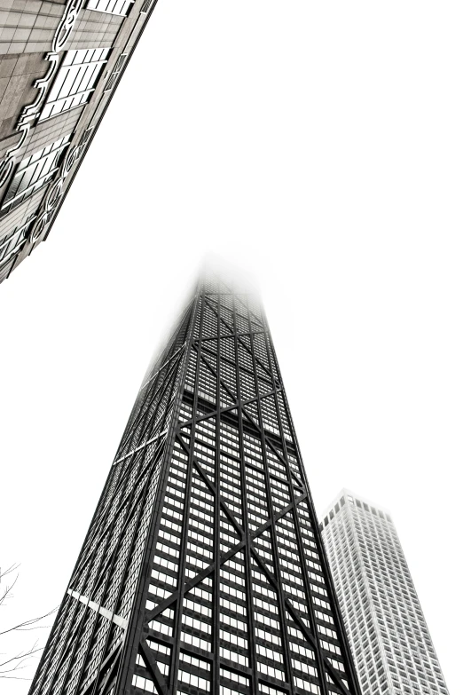 a black and white po of tall buildings