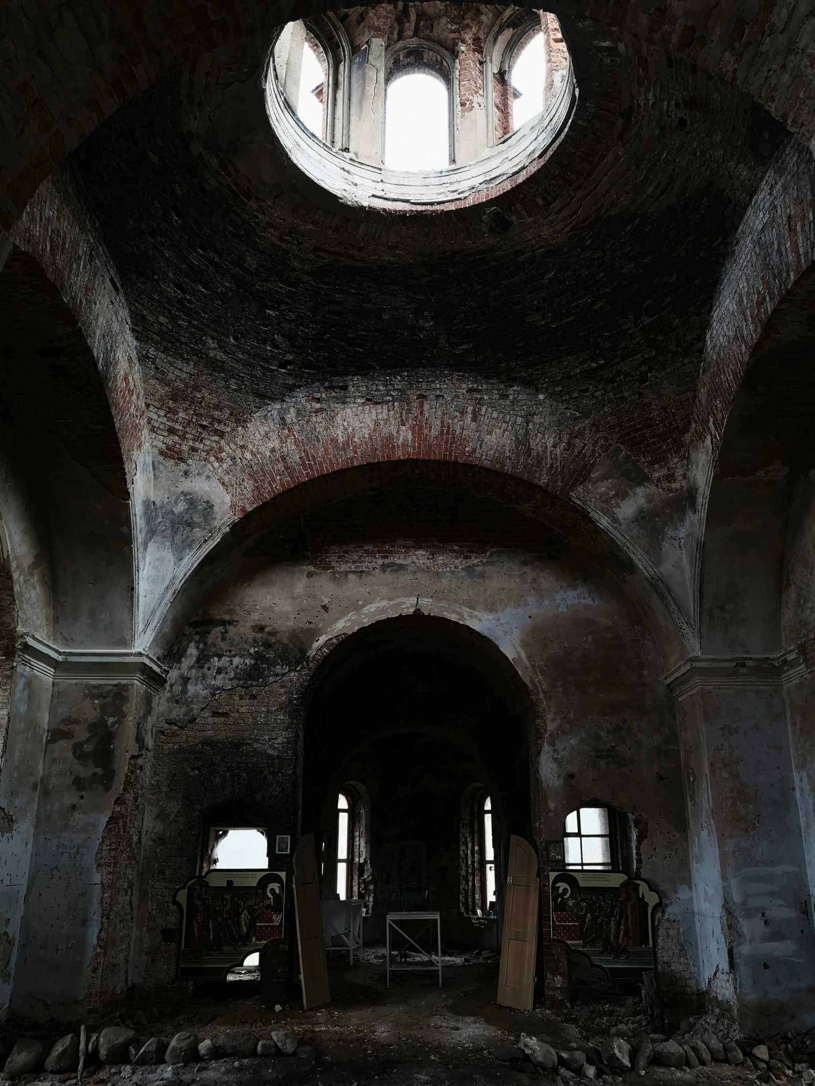 an interior po in a building with an arched doorway