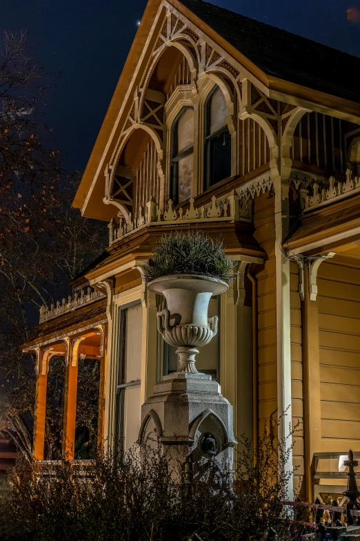 an elegantly decorated old mansion sits at night