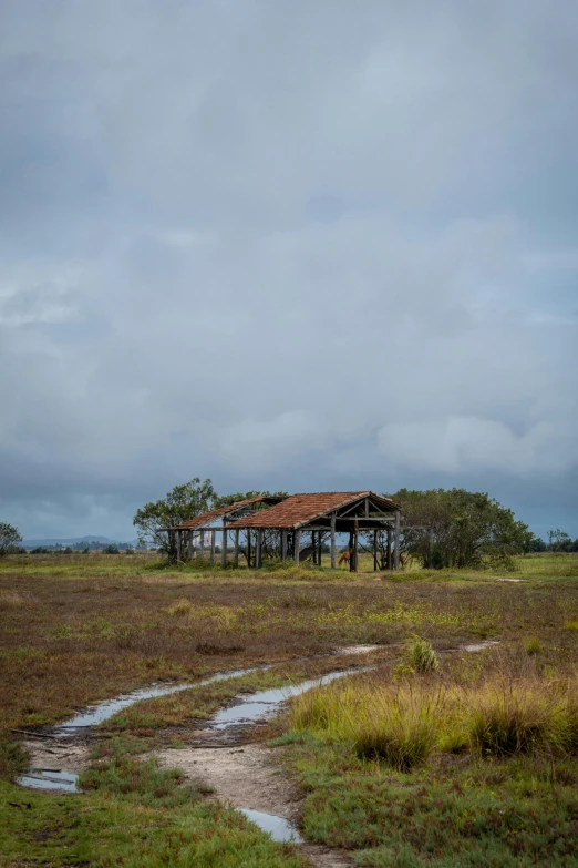 an abandoned house is standing in the middle of nowhere