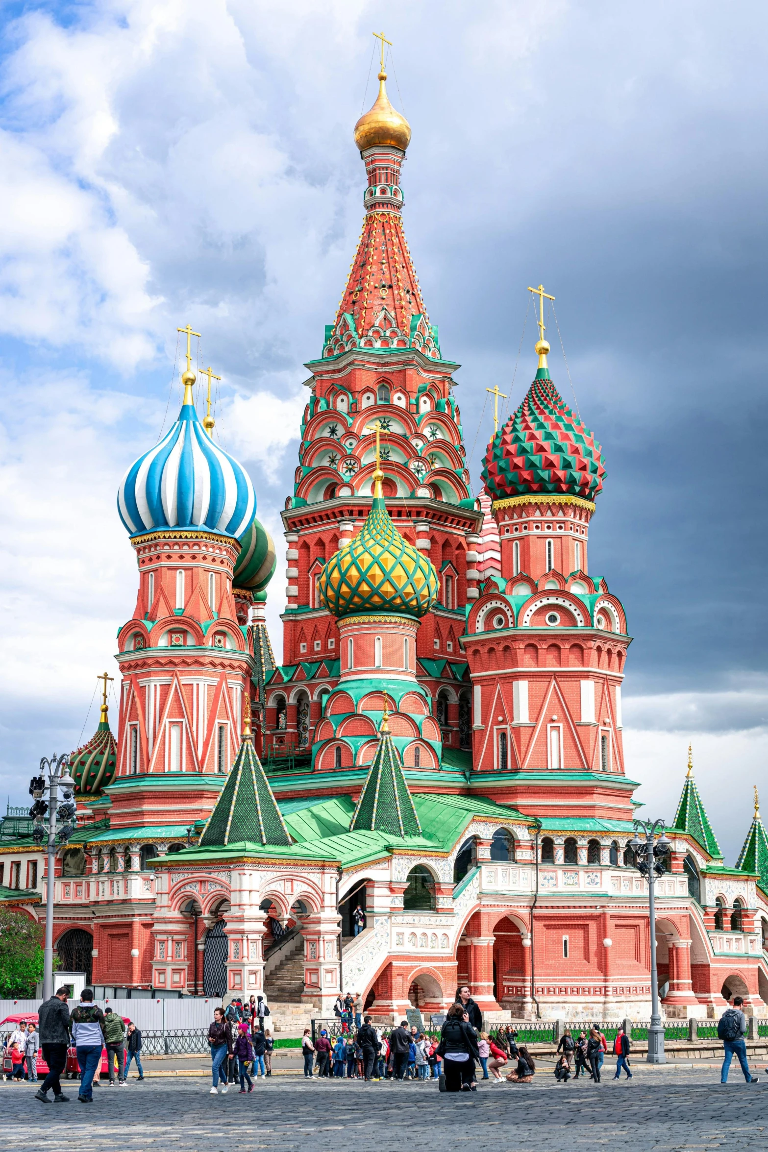 the colorful buildings with massive dome tops are surrounded by others