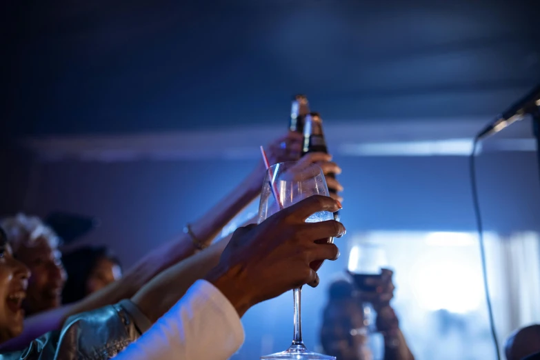 a person raising their glass to toast the wine in a glass