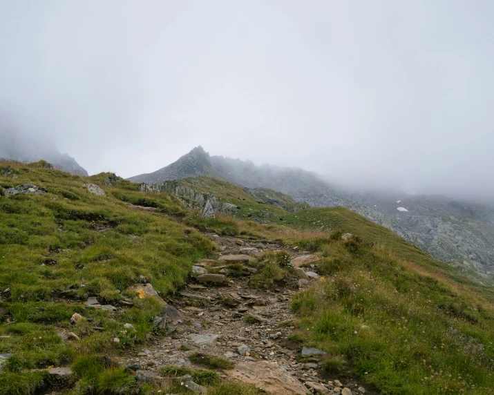 there are many people walking up the hill