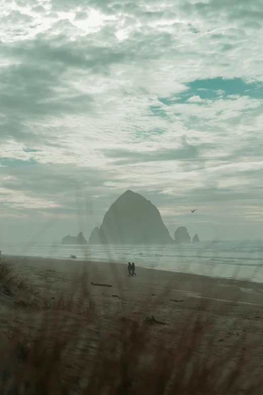 a group of people walking along the beach