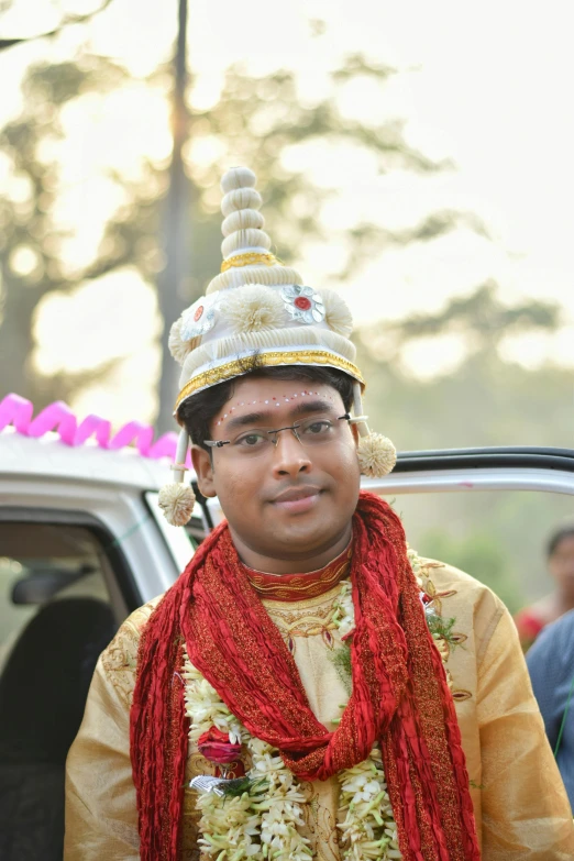 man in a white, yellow and red outfit