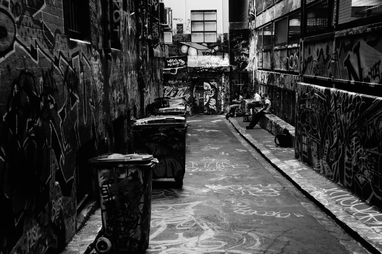 a black and white po of graffiti walls